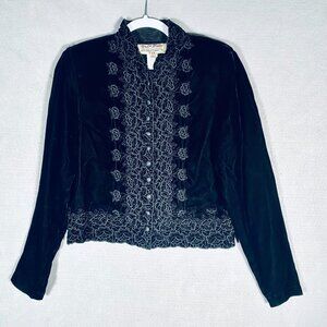 Vintage Wah Maker Velvet Jacket Womens M Black Embroidered Costal Cowgirl Goth